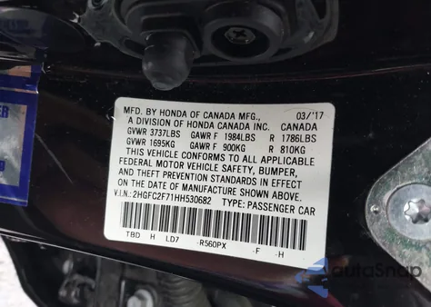 2017 Honda Civic Ex from USA, damaged, VIN 2HGFC2F71HH530682